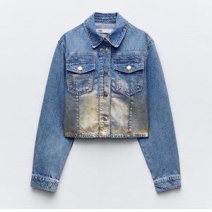 ZARA Z1975 CROPPED METALLIC DENIM JACKET